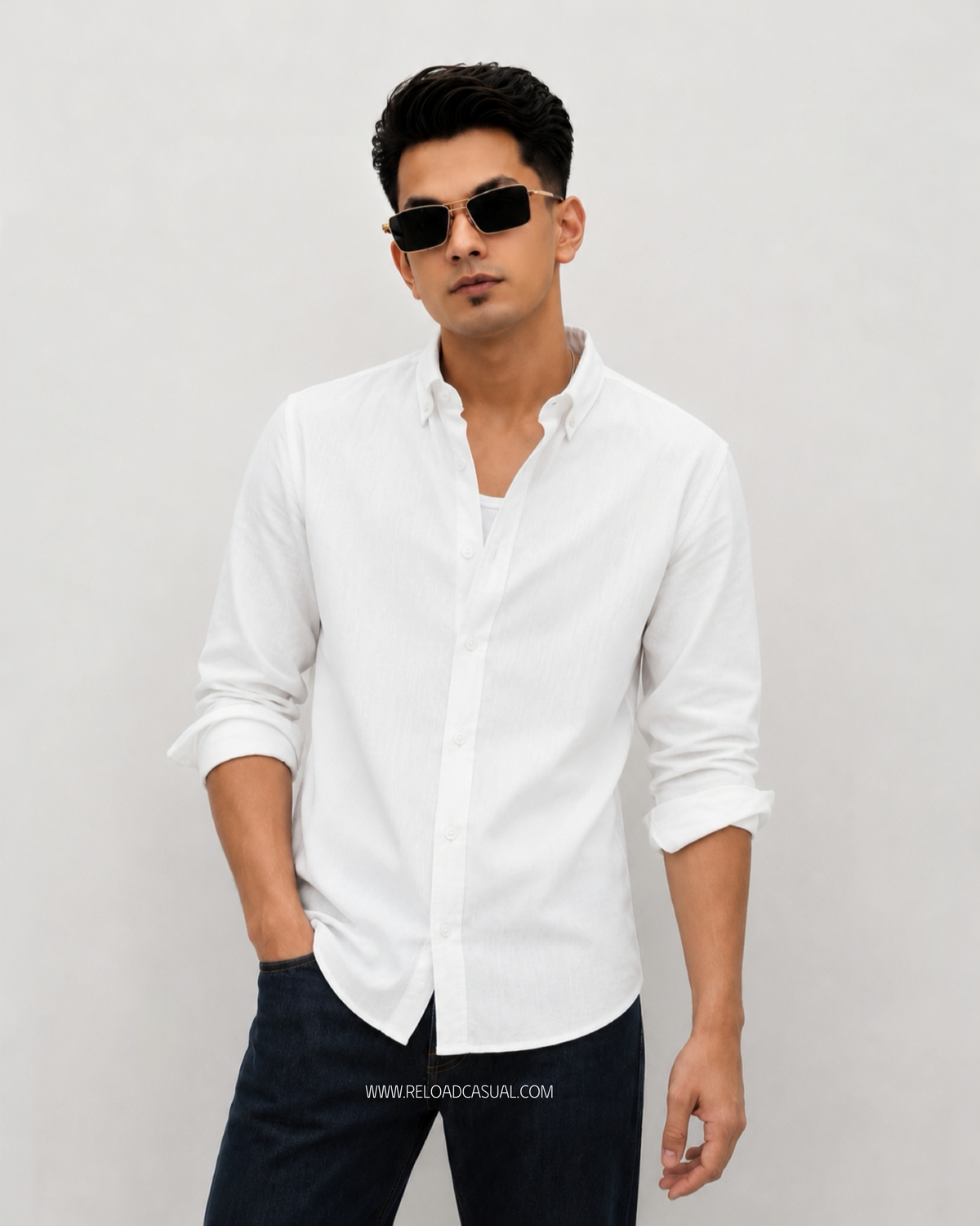 Men's Textured Linen Slim Fit Shirt