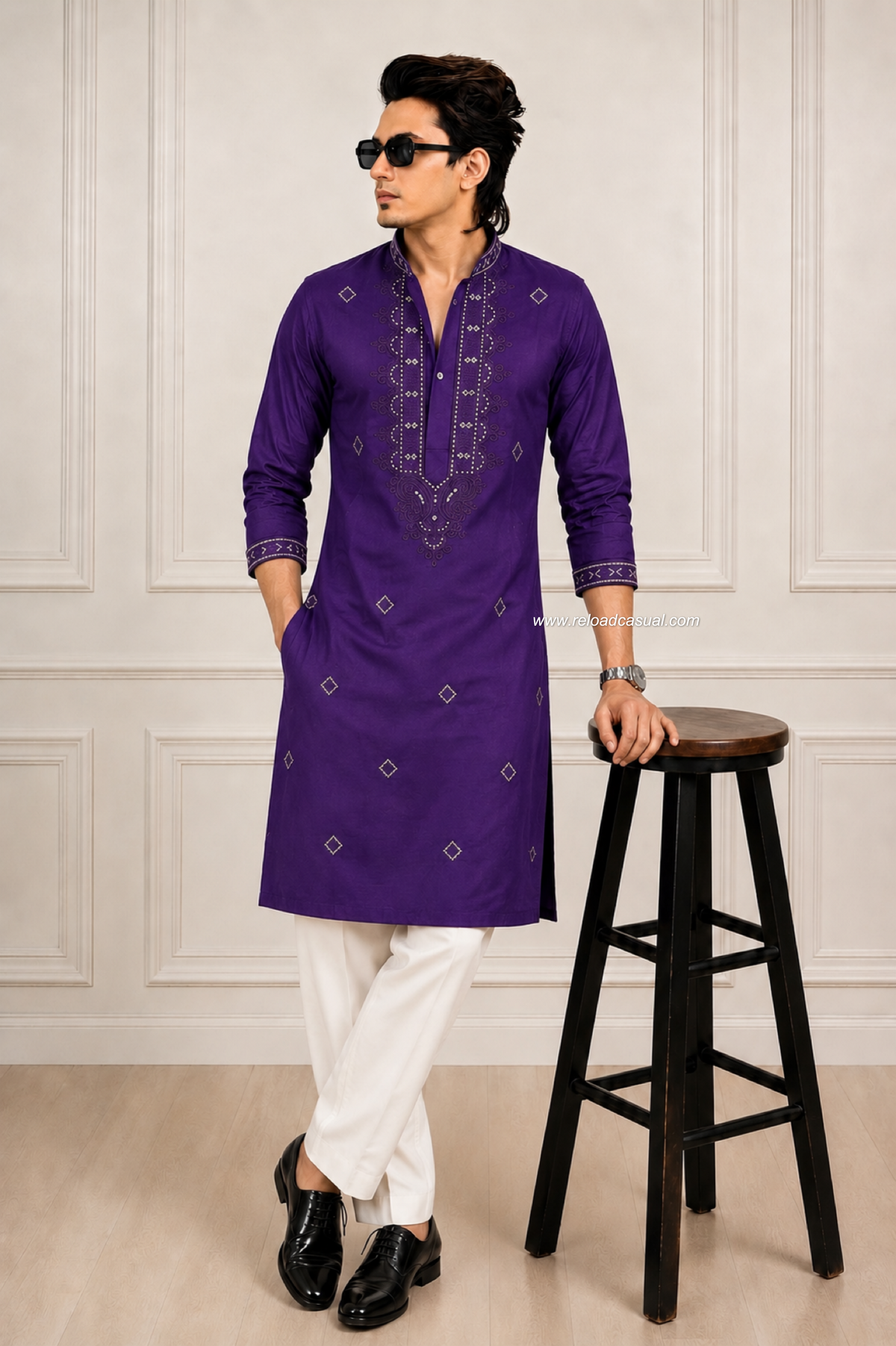 Embroidered Mandarin Collar Kurta Pajama set