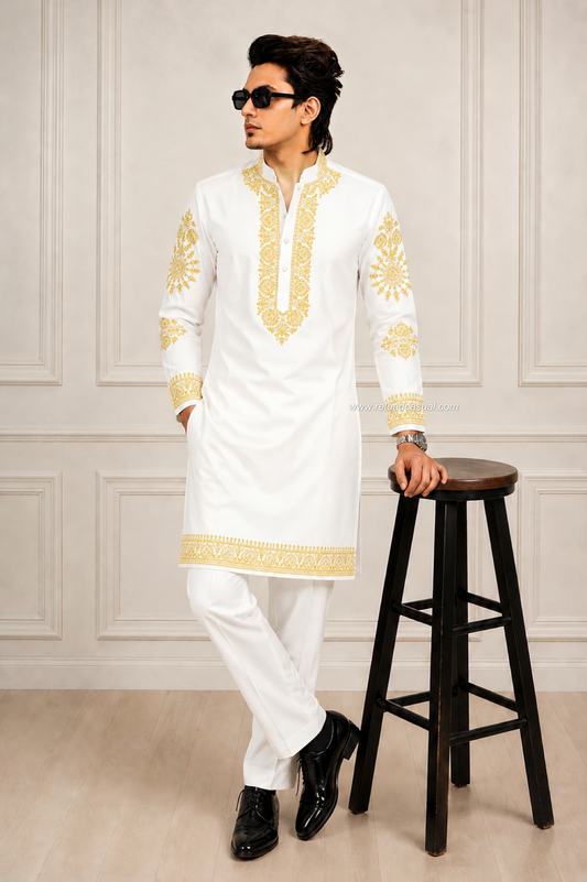 Golden Zari Embroidered Kurta Pant Combo