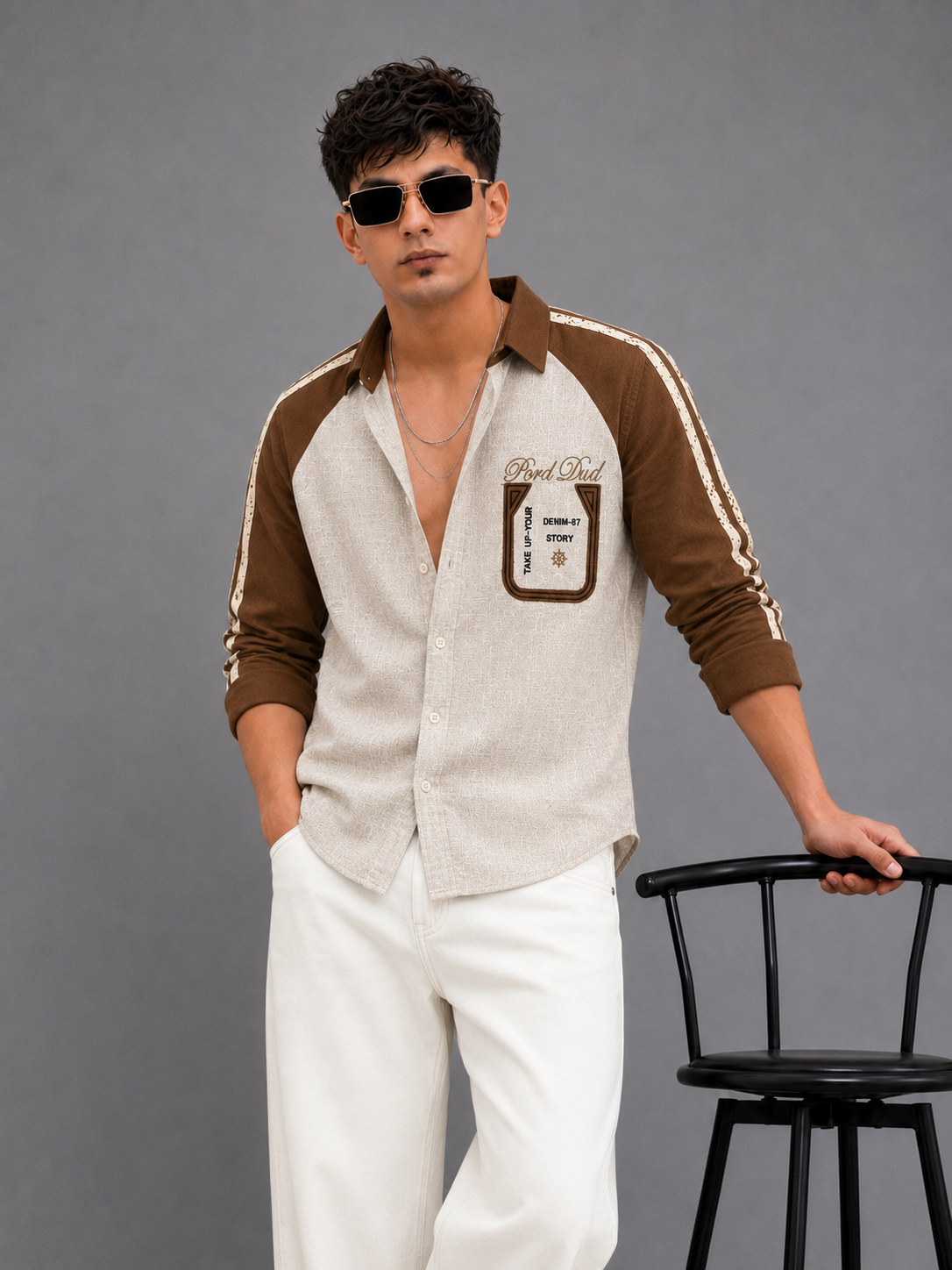 Mens Stylish Khadi Denim Patch Shirt