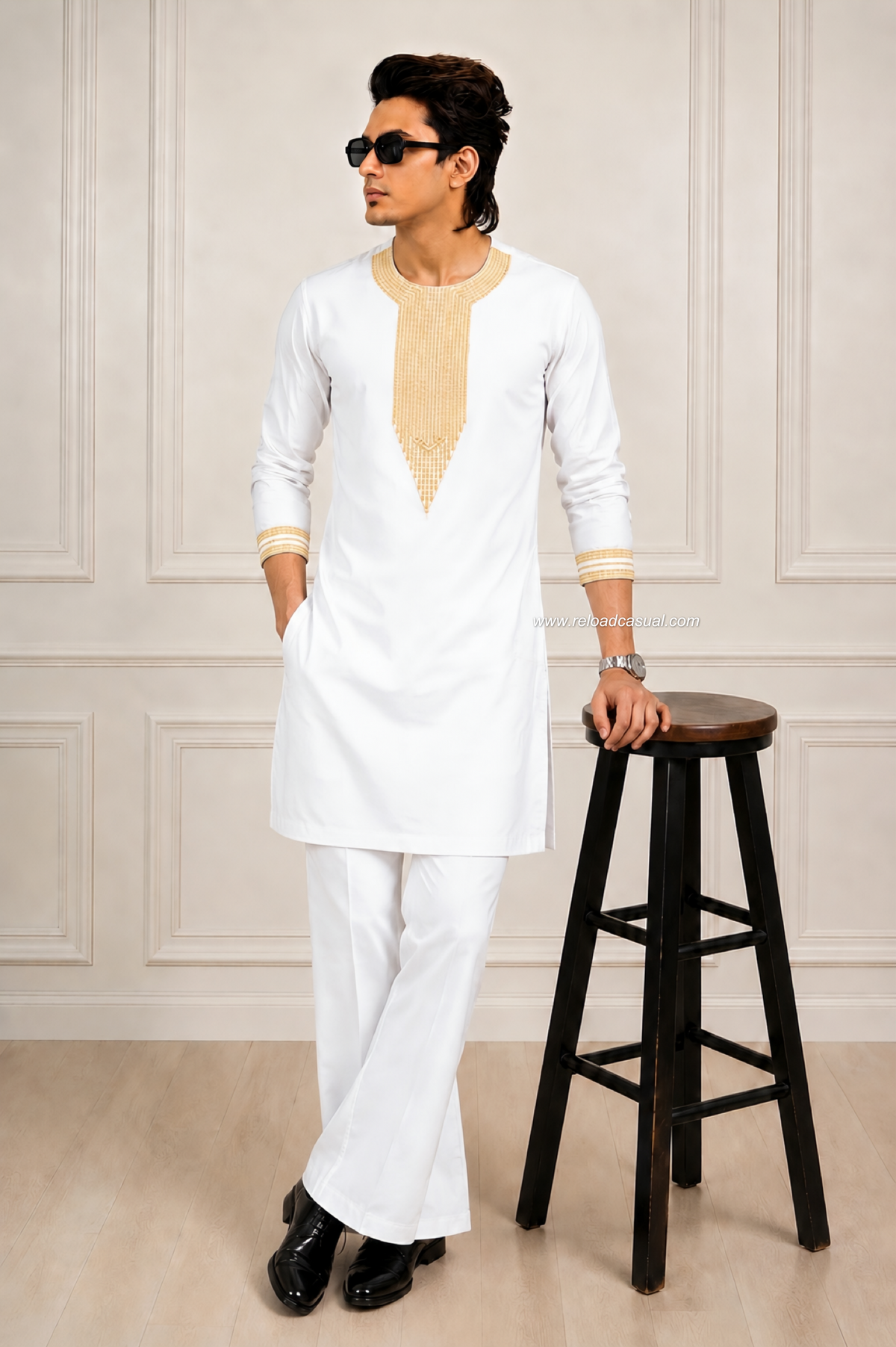 Elegant GoldLine Threadwork Bootcut Kurta Set