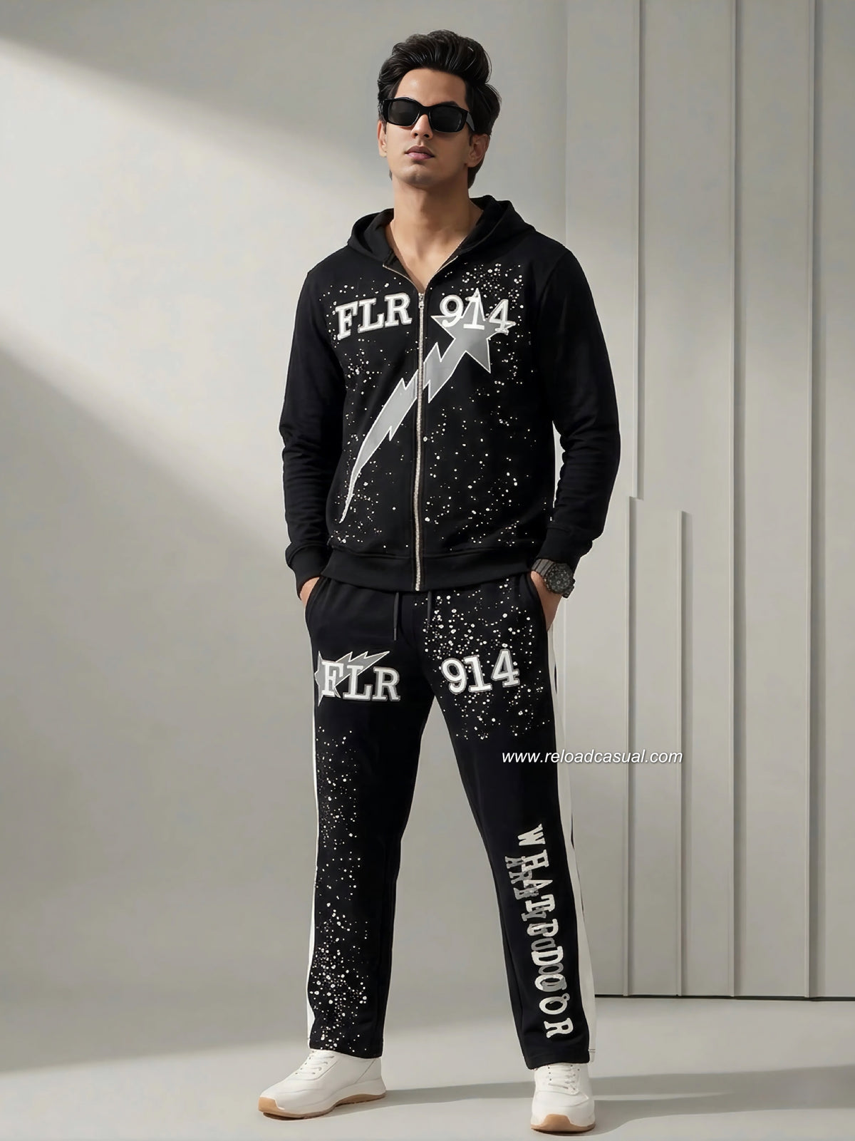 Thunder Printed Hood Neck Tracksuit set
