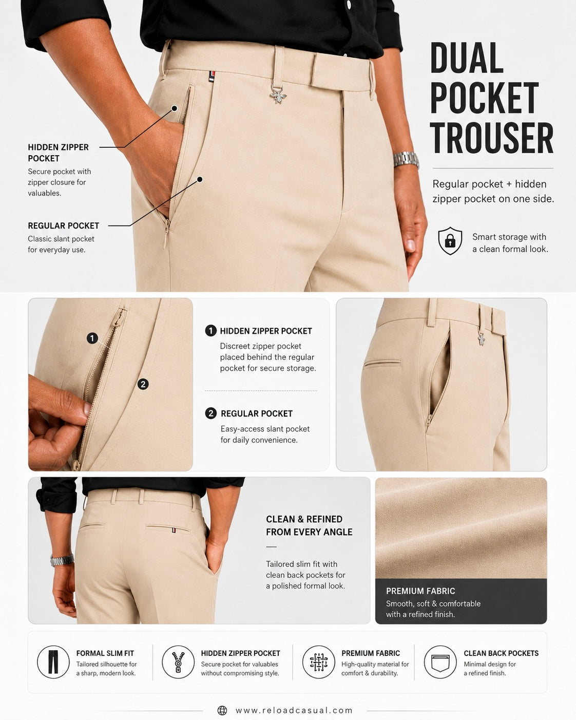 Hidden Zip Pocket Adjustable Pant