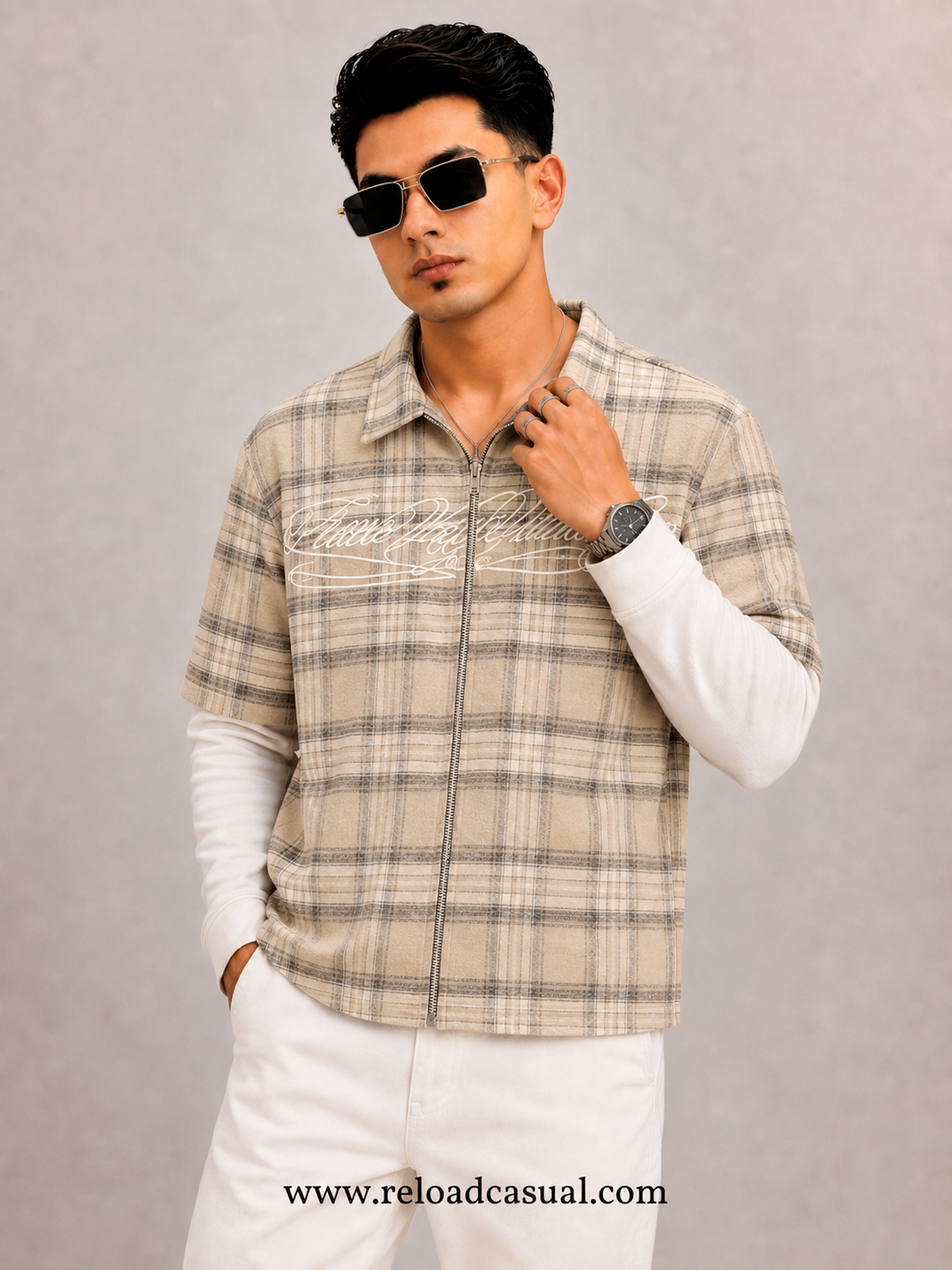 Plaid Boxy Fit Checks Zip Shirt