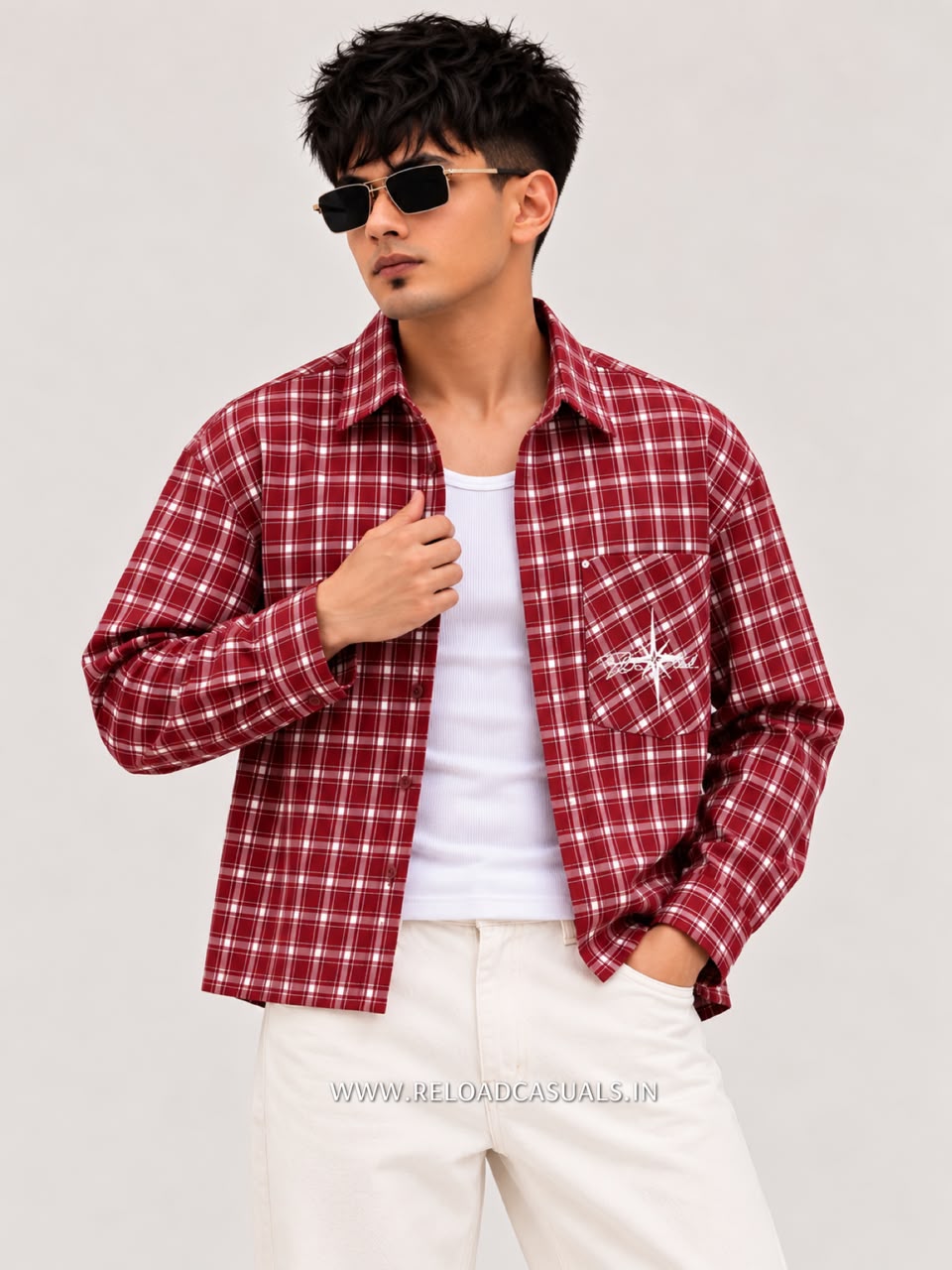 Men’s Casual Check Boxy Fit Pocket Shirt