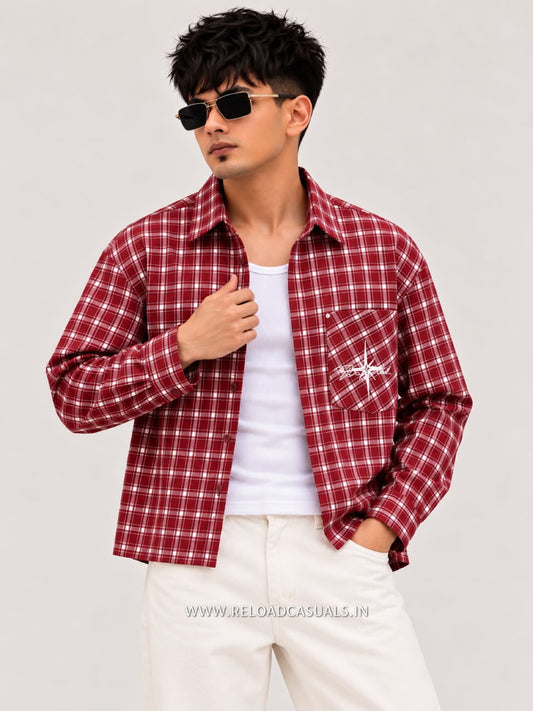 Men’s Casual Check Boxy Fit Pocket Shirt