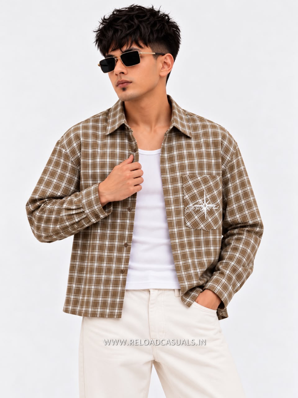 Men’s Casual Check Boxy Fit Pocket Shirt