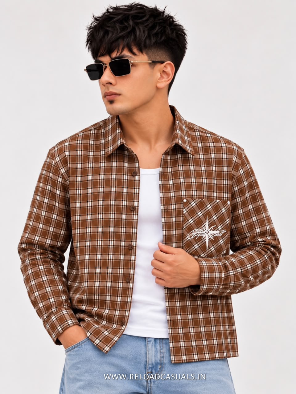 Men’s Casual Check Boxy Fit Pocket Shirt