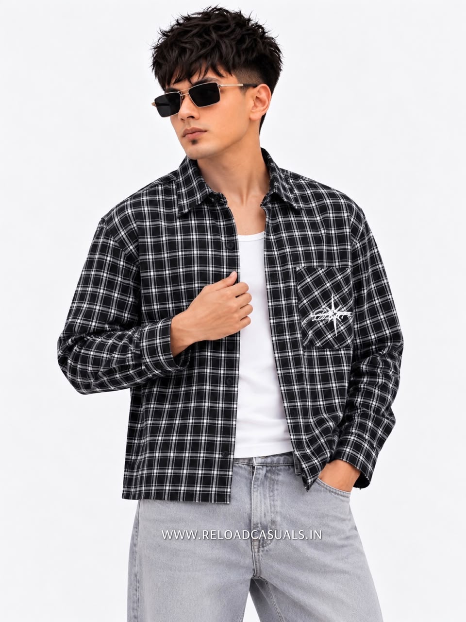 Men’s Casual Check Boxy Fit Pocket Shirt