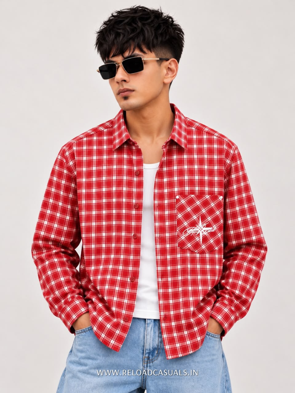 Men’s Casual Check Boxy Fit Pocket Shirt