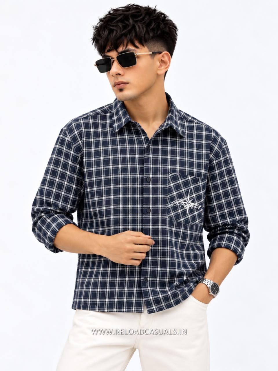 Men’s Casual Check Boxy Fit Pocket Shirt