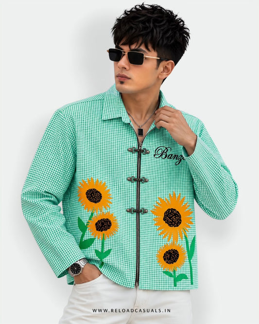 Men’s Sunflower Print Buckle Boxy Check Shirt