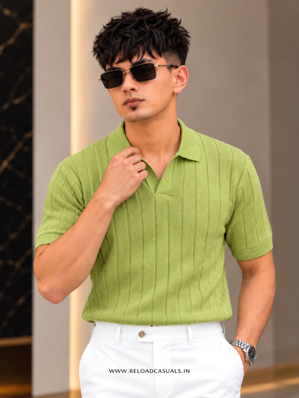 Mens Vertical Rib Knit T-Shirt
