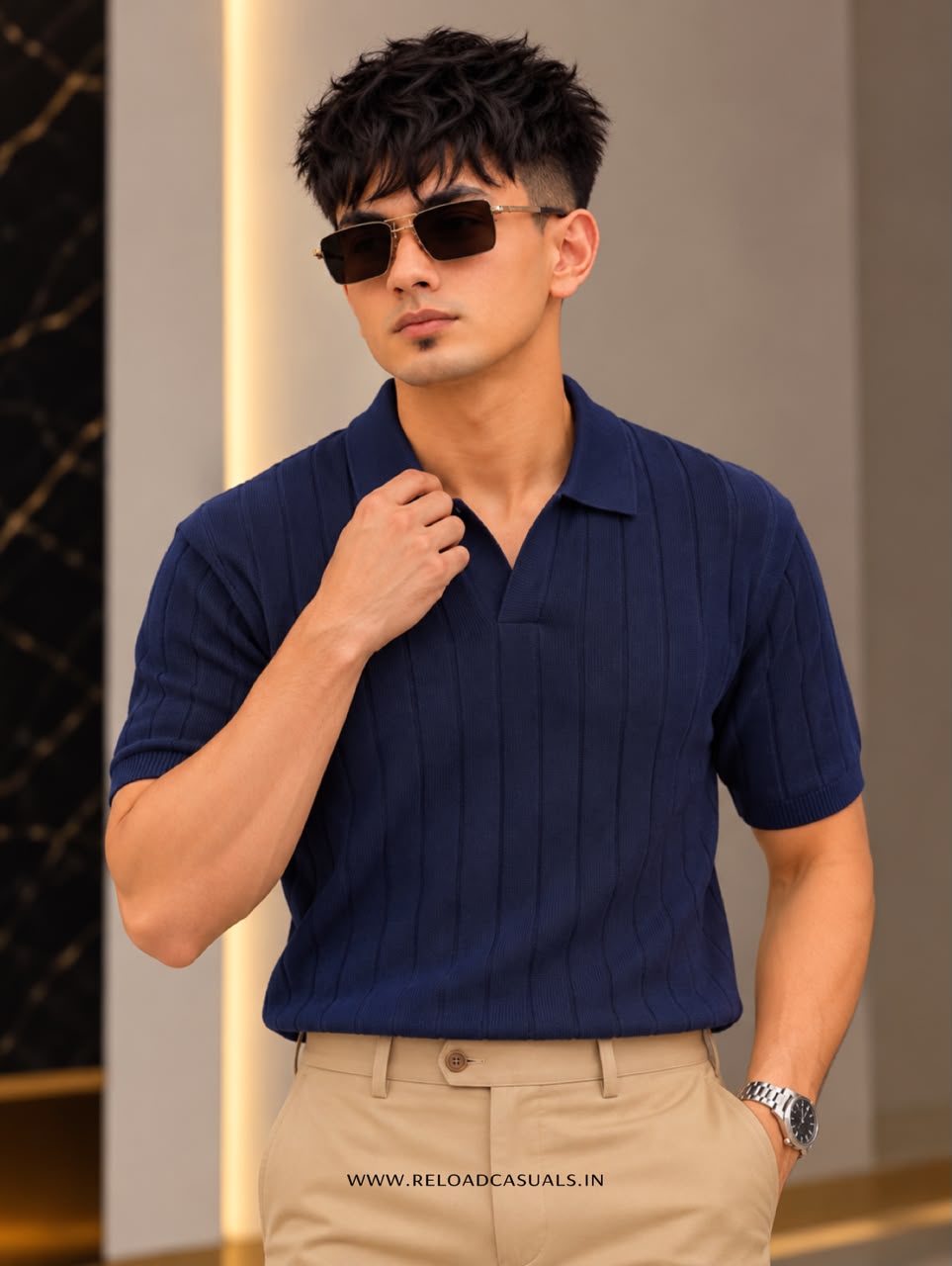 Mens Vertical Rib Knit T-Shirt