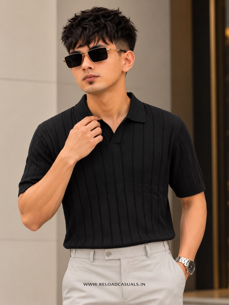 Mens Vertical Rib Knit T-Shirt