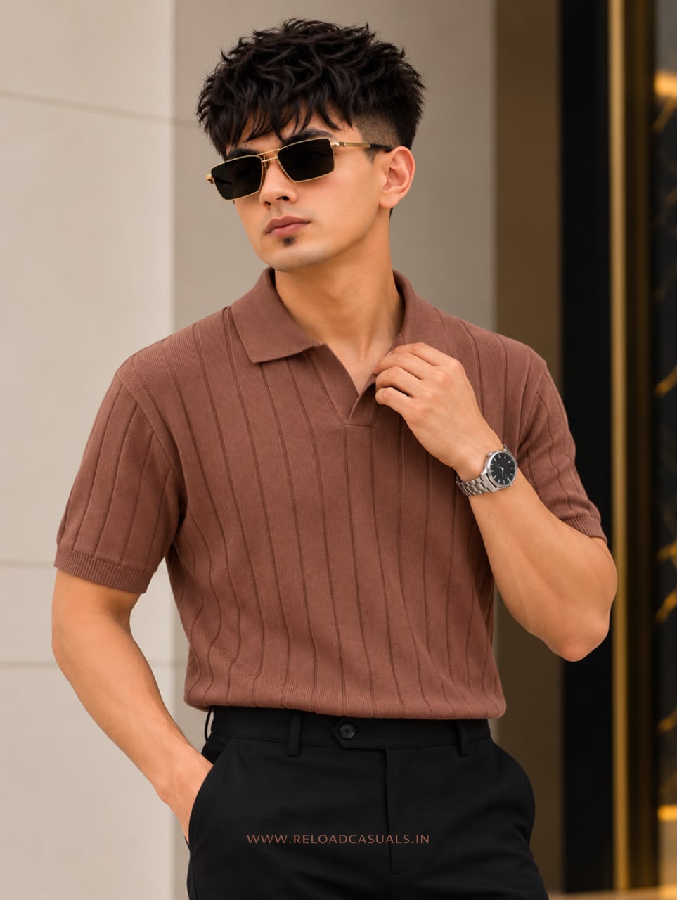 Mens Vertical Rib Knit T-Shirt
