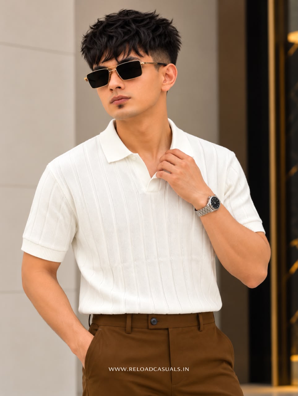 Mens Vertical Rib Knit T-Shirt