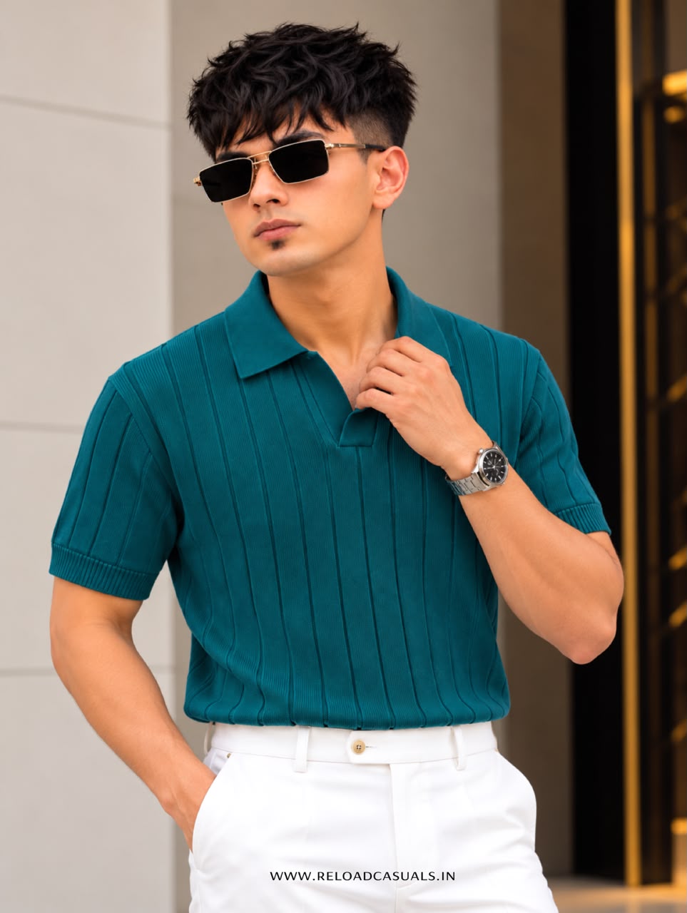 Mens Vertical Rib Knit T-Shirt