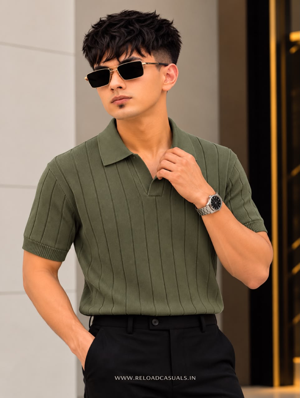 Mens Vertical Rib Knit T-Shirt