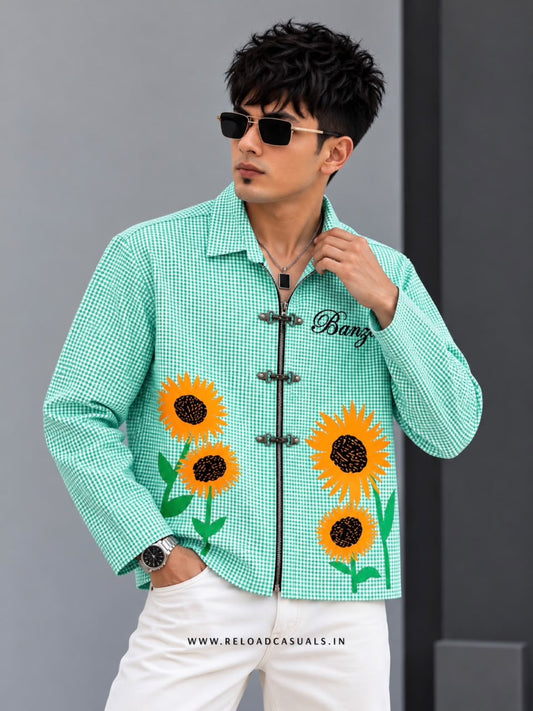 Men’s Sunflower Print Buckle Boxy Check Shirt