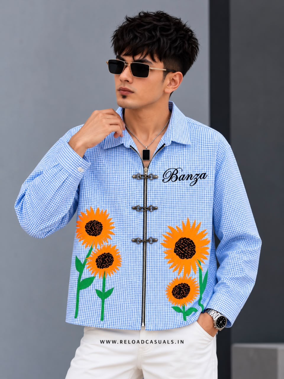 Men’s Sunflower Print Buckle Boxy Check Shirt