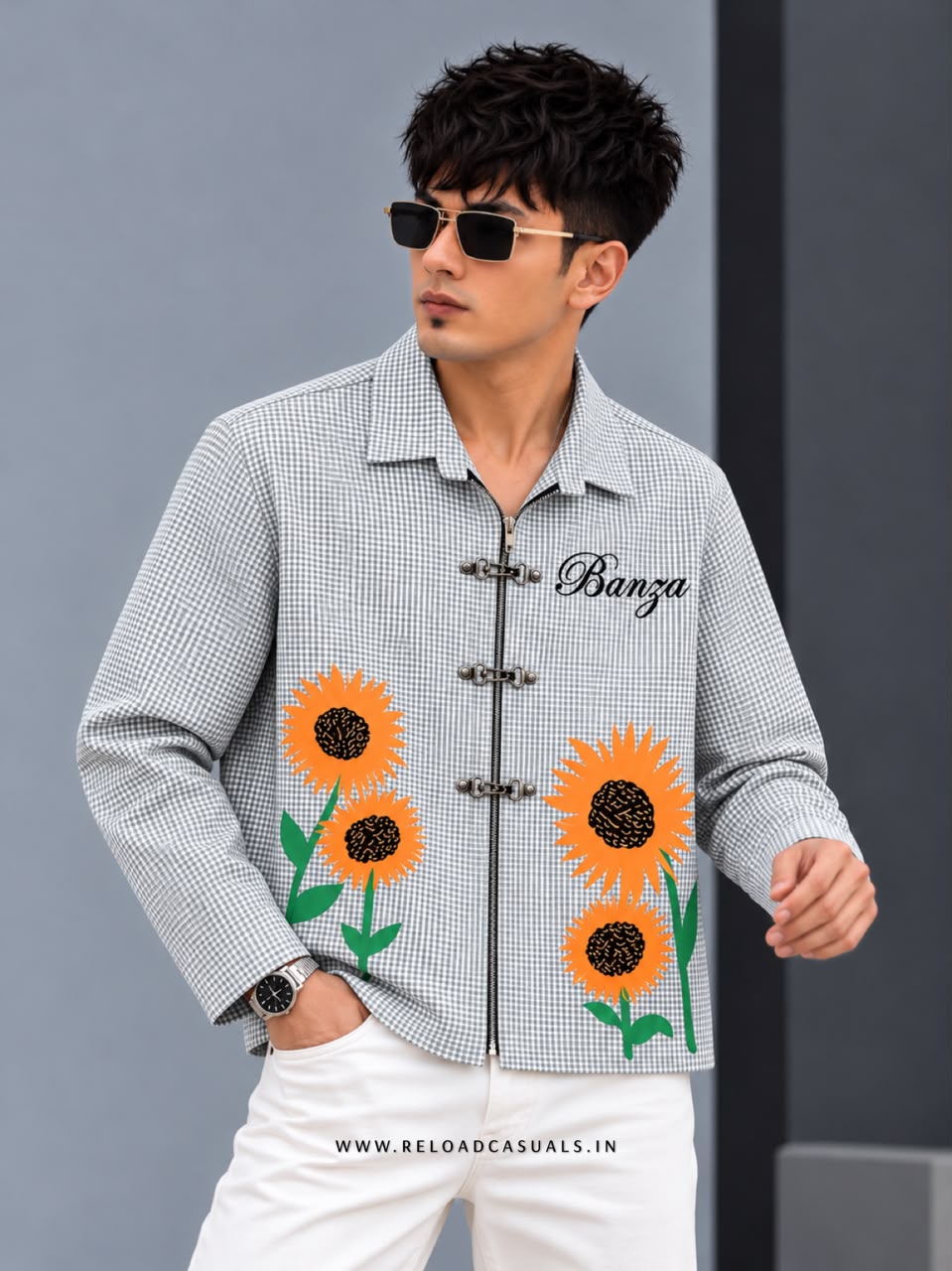 Men’s Sunflower Print Buckle Boxy Check Shirt