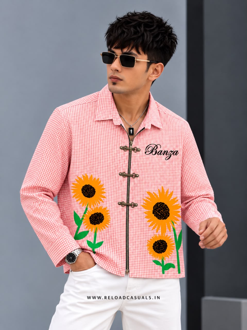 Men’s Sunflower Print Buckle Boxy Check Shirt