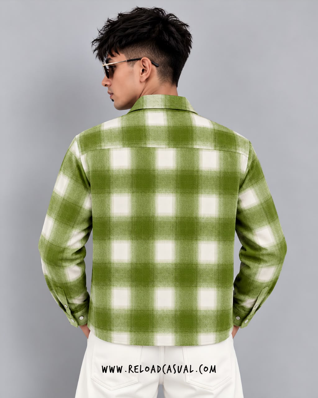 Flower Lock Clasp Check Zip-Up Boxy Shirt