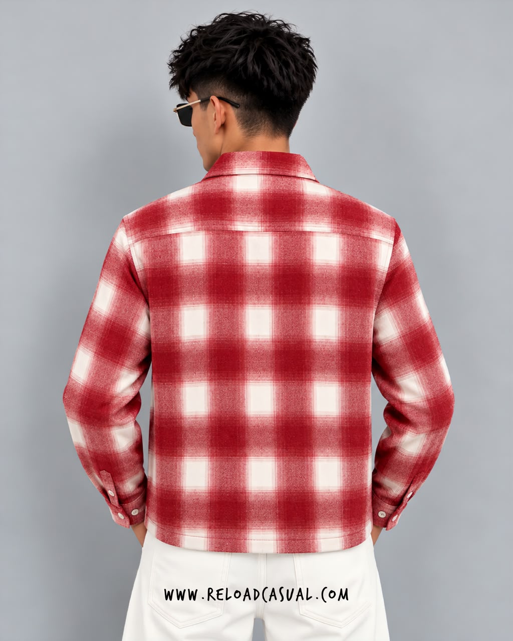 Flower Lock Clasp Check Zip-Up Boxy Shirt