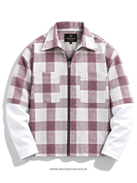 Men’s  Check Doctor Sleeve Zip-Up Boxy Fit Shirt