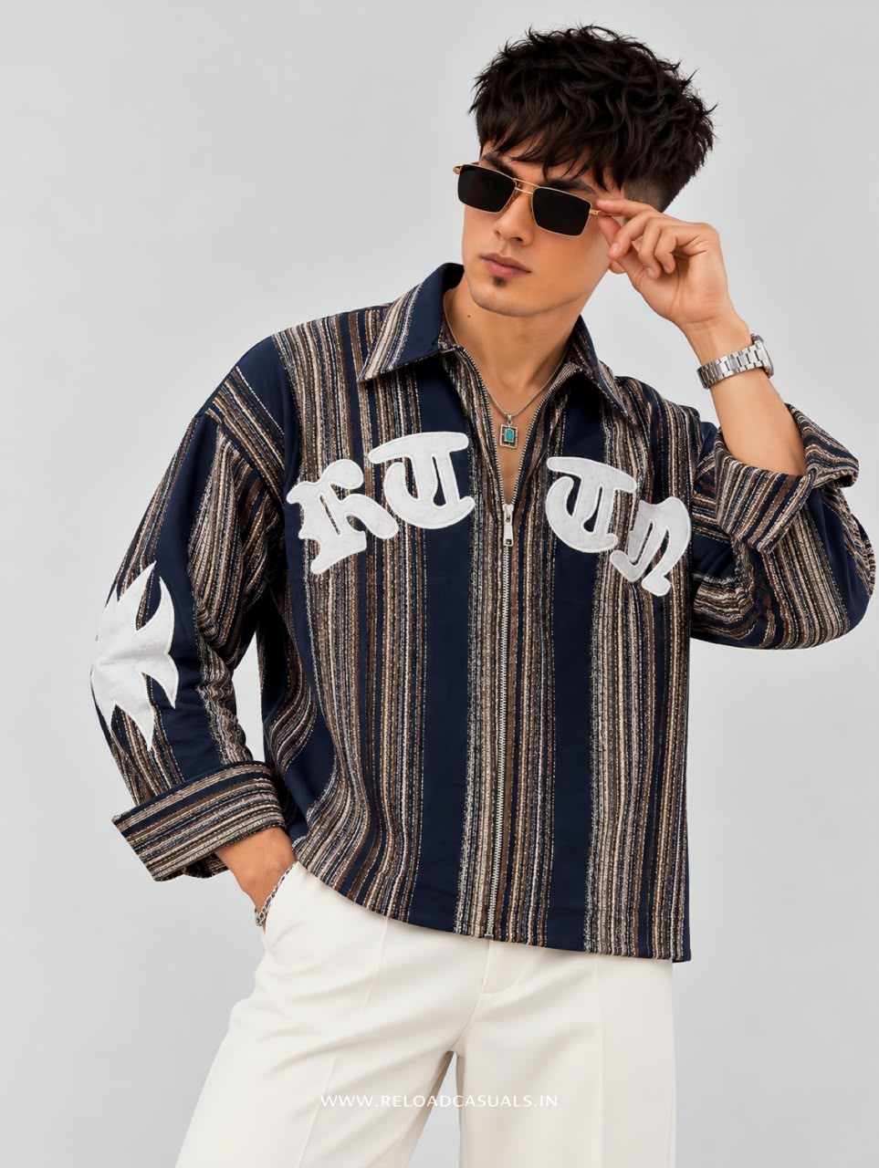 Men's Boxy Fit Corduroy Vertical Striped Zip-Up  Shirt