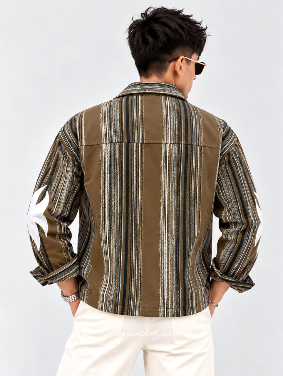 Men's Boxy Fit Corduroy Vertical Striped Zip-Up  Shirt