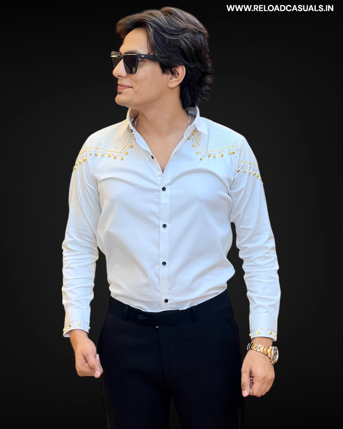 Gold Stud Designer Imp Fabric Shirt