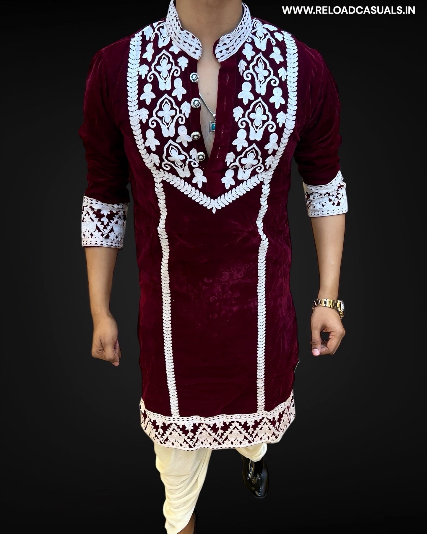 Dabka Embroidery Work Designer Velvet Kurta