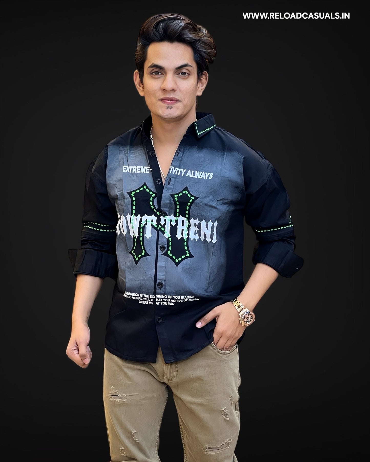 Switch Sleeve Chain Imp Fabric Shirt