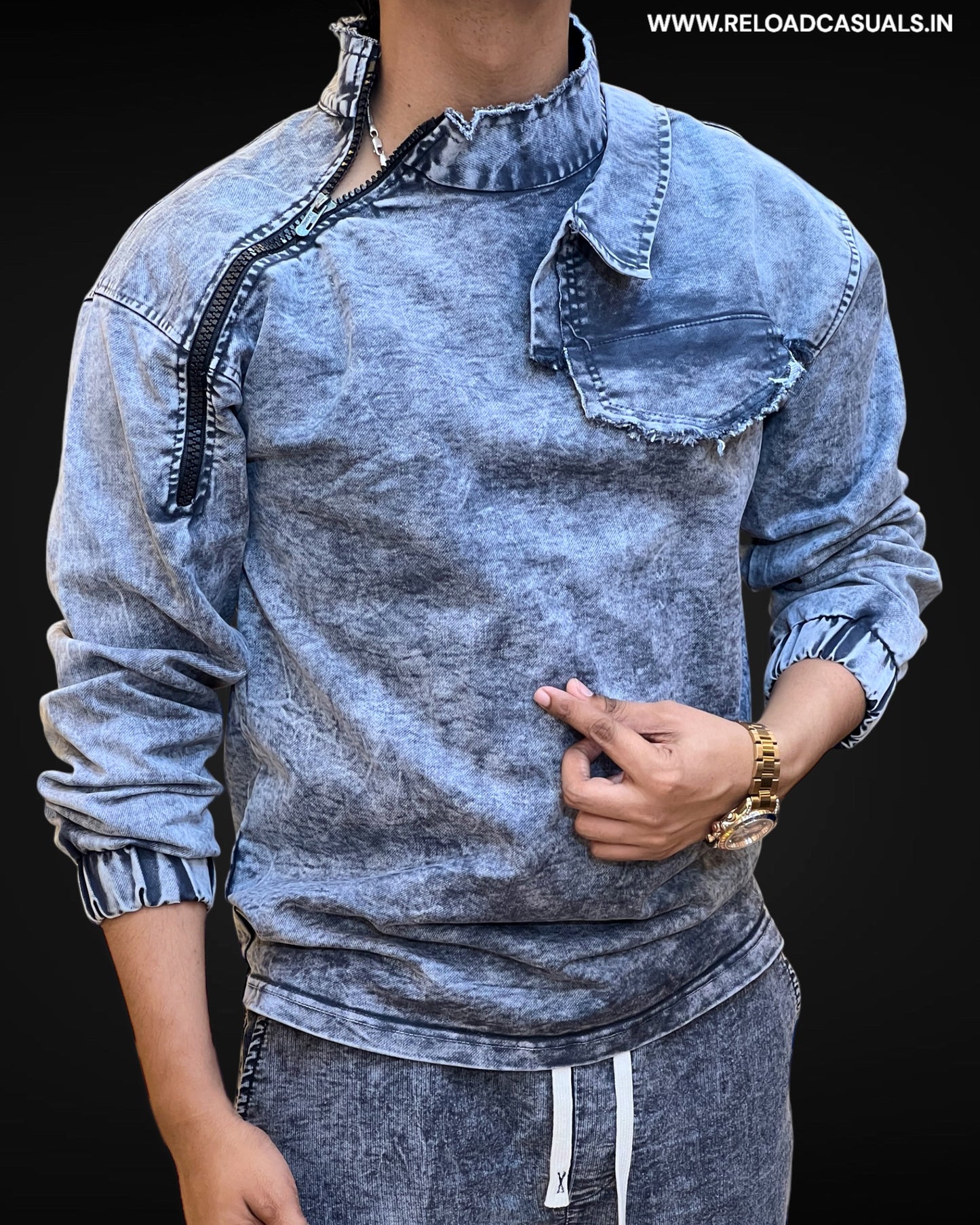 Urban Edge Acid Wash Denim Track Suit - Combo
