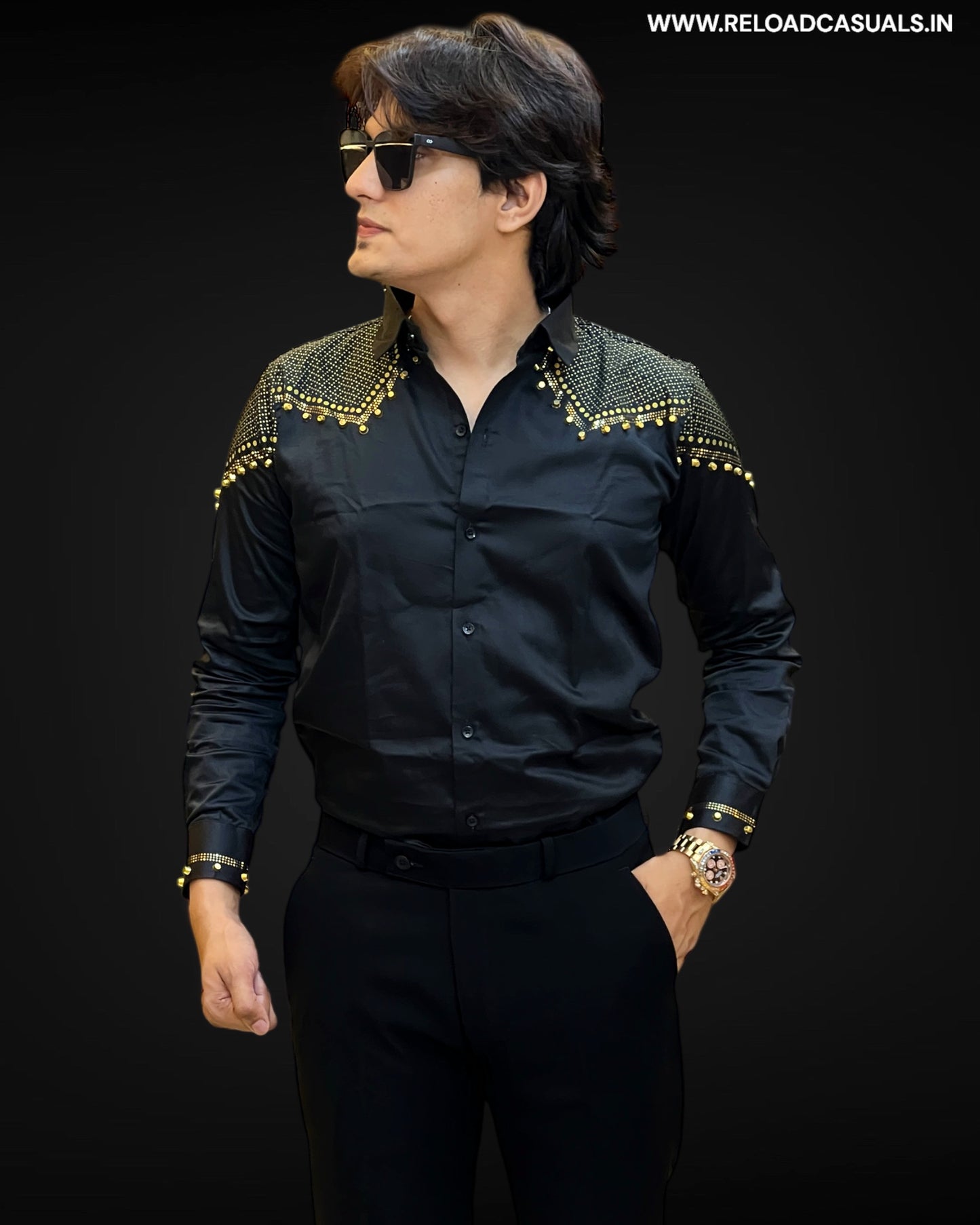Gold Stud Designer Imp Fabric Shirt