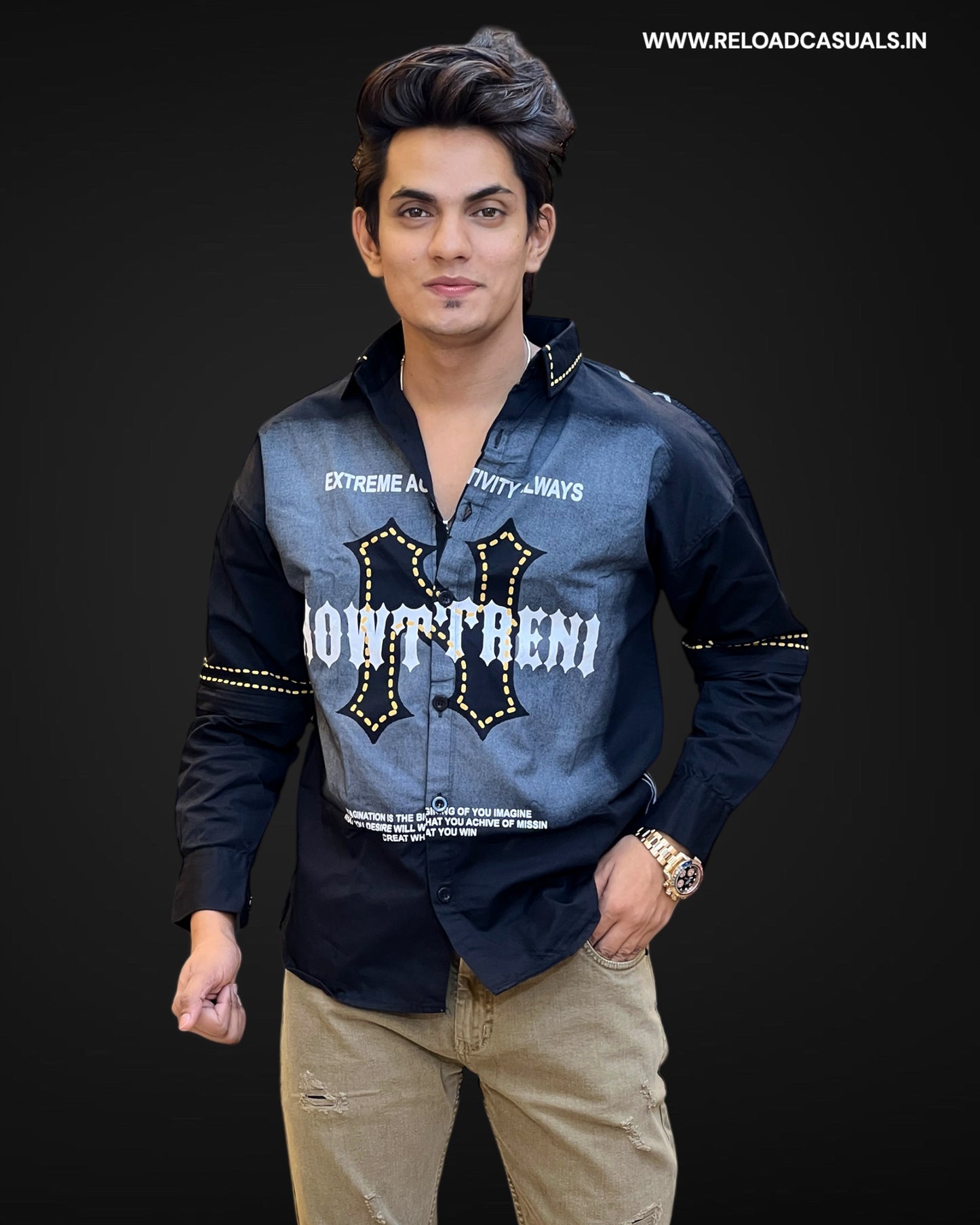 Switch Sleeve Chain Imp Fabric Shirt