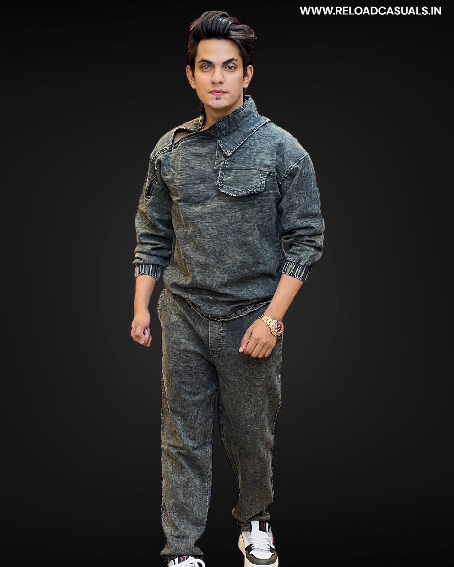 Urban Edge Acid Wash Denim Track Suit - Combo