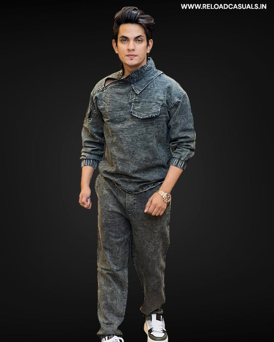 Urban Edge Acid Wash Denim Track Suit - Combo