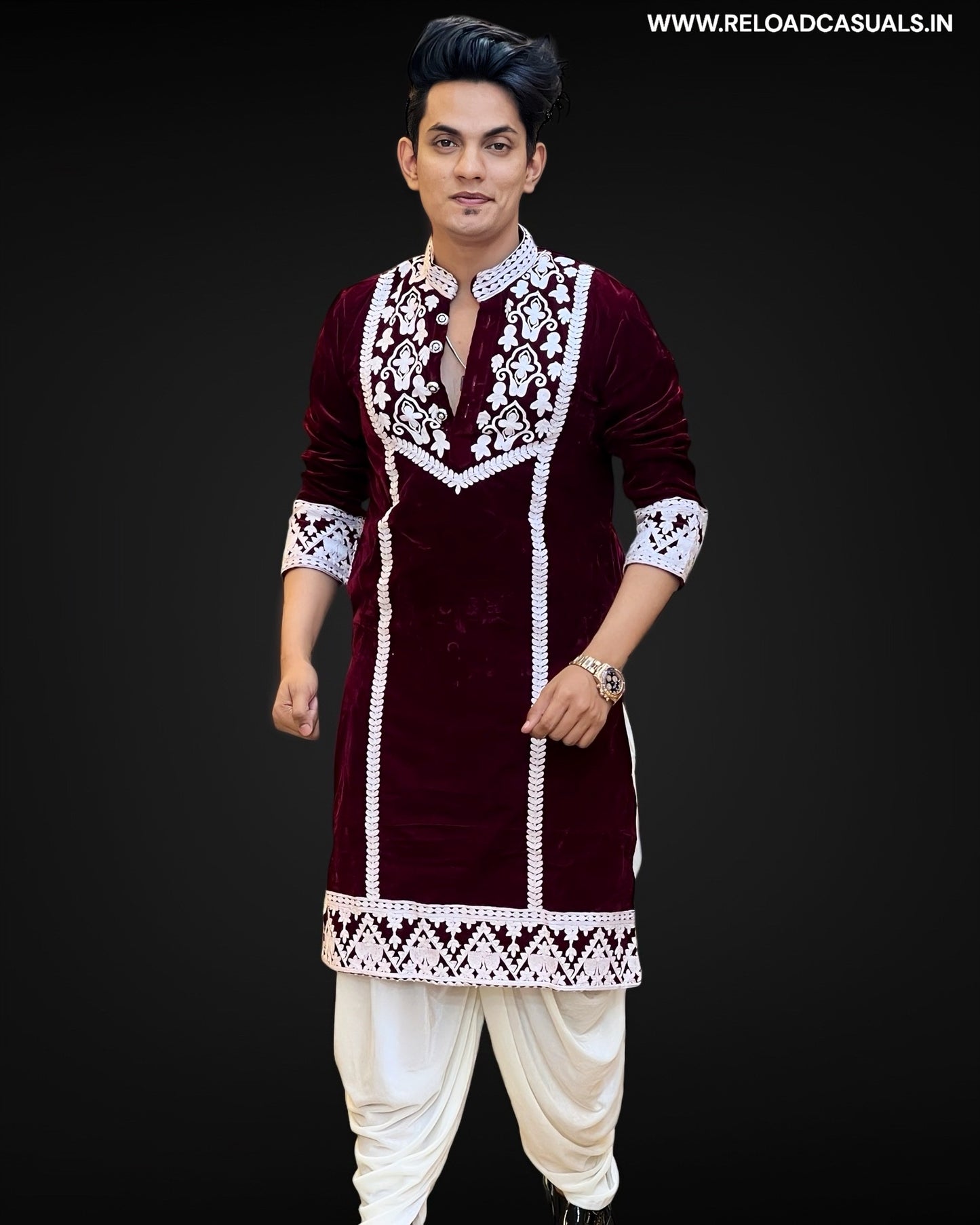 Dabka Embroidery Work Designer Velvet Kurta