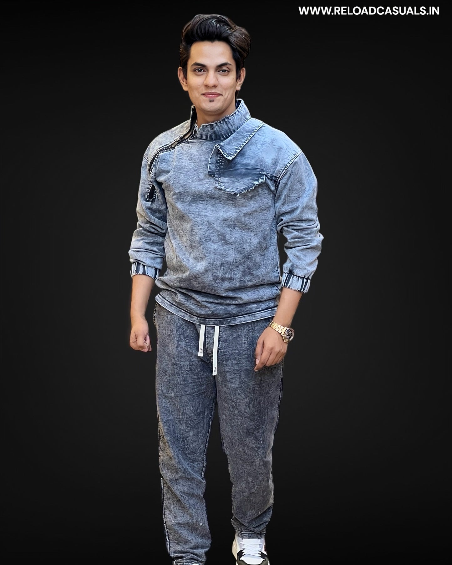 Urban Edge Acid Wash Denim Track Suit - Combo