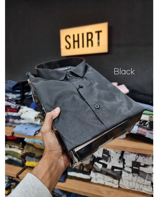 Plain Satin Shirt  - Black