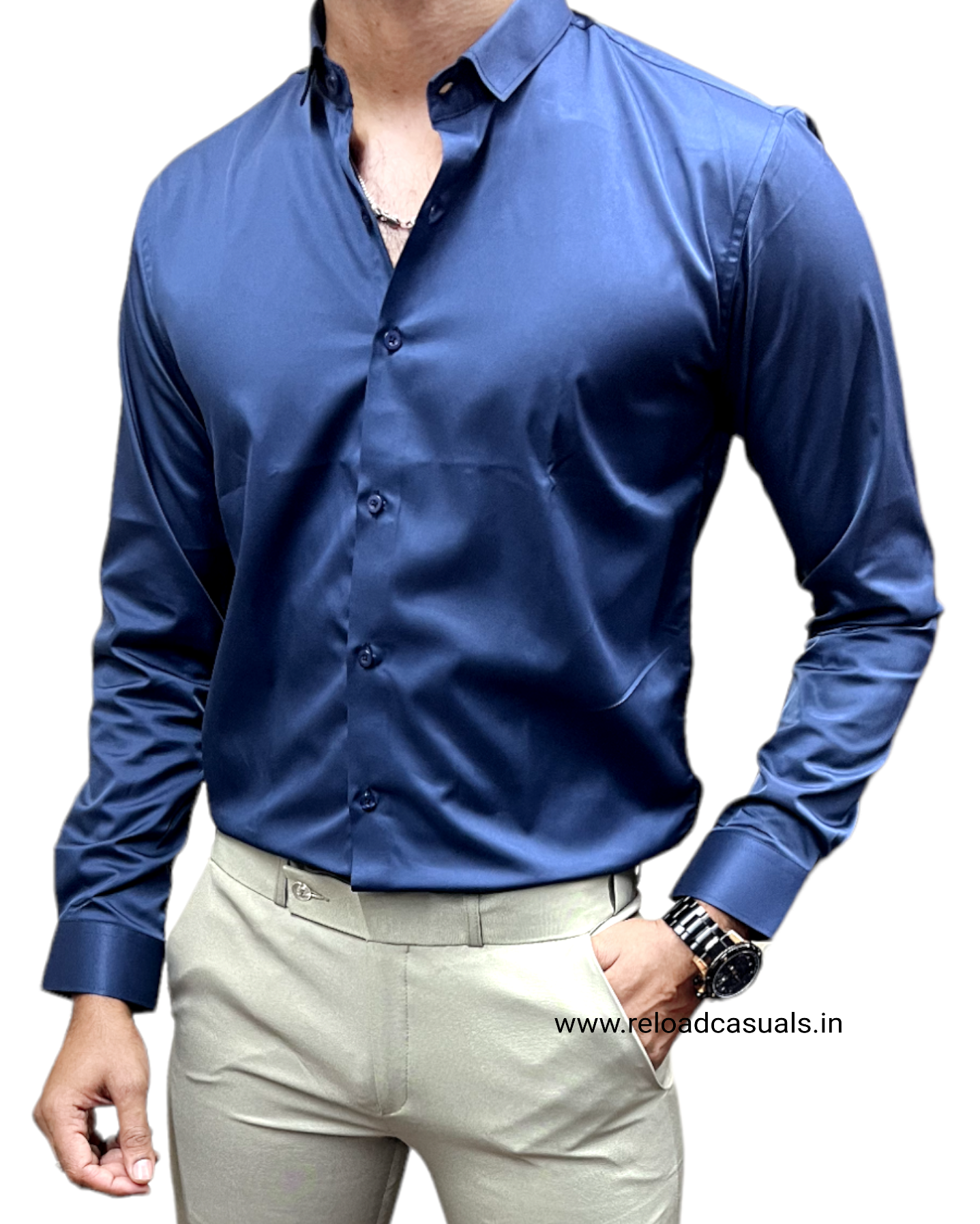 Plain Satin Shirt - Navy Blue – Reload Casual