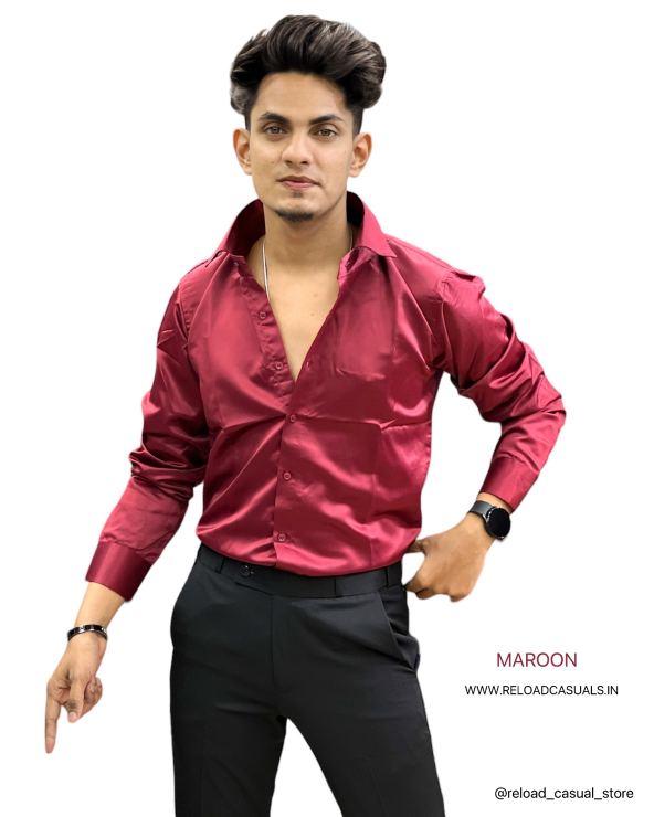 Plain Satin Shirt  - Maroon