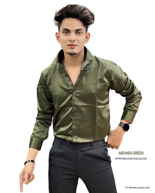 Plain Satin Shirt  - Mehandi Green