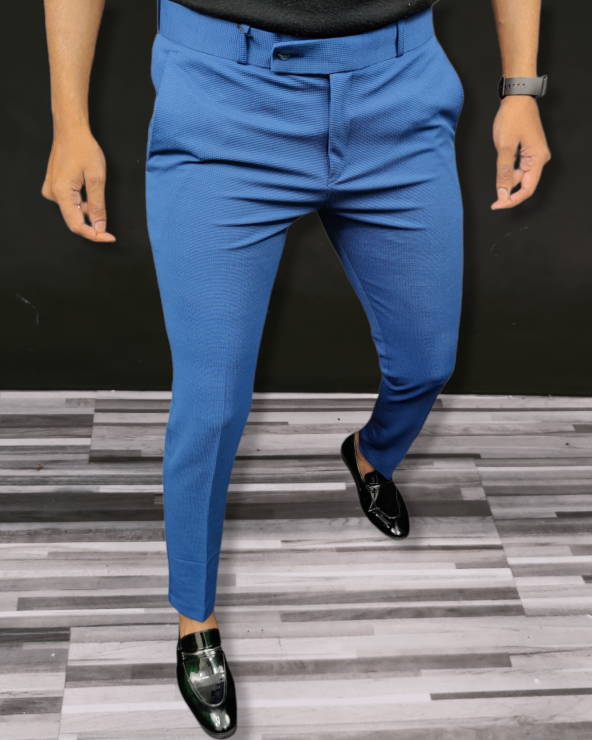 New Dotted Fabric Formal Trouser - Blue